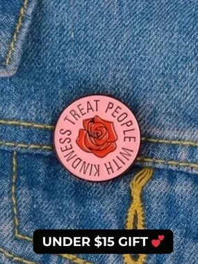 Treat People With Kindness Pink Rose Enamel Pin Cute Gift NEW